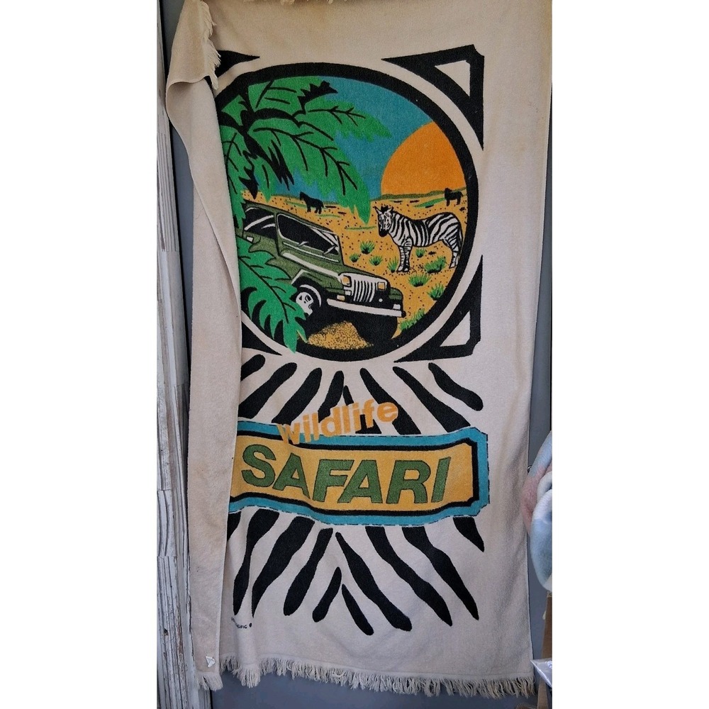Rare Vintage Royal‎ Pacific Wildlife Safari Beach Towel Zebra Graphic Print VGVC
